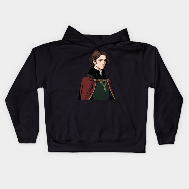 Young Noble Prince with a Sad Expression Kids Hoodie by CursedContent